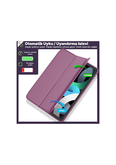 İpad 11. Nesil A16 Ve 10. Nesil 10.9" Uyumlu Kılıf A3355 A2696 Ultra İnce Standlı Kapak Smoke Purple Kapaklı Kılıf