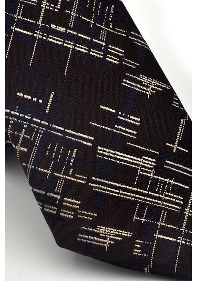 Gaffy Bej Lacivert Kırcıl Desenli Kahverengi Dokuma Kumaş Mendilli Slim Fit Kravat // Sdk-2611-5 Kahverengi