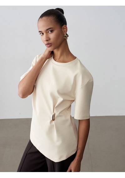 Dilvin 32445 Aksesuar Detaylı Basic T-shirt-taş Taş
