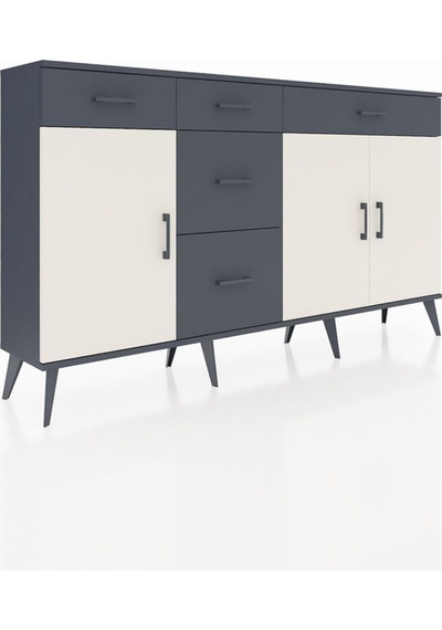 Arges Konsol 2 Raflı 5 Çekmeceli 3 Kapaklı 176x30x99 Antrasit-aytaşı/antrasit Aytası/antrasıt - Antrasıt