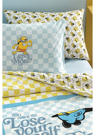Puffy Minions Gingham %100 Pamuk Tek Kişilik Nevresim Takımı - Sarı