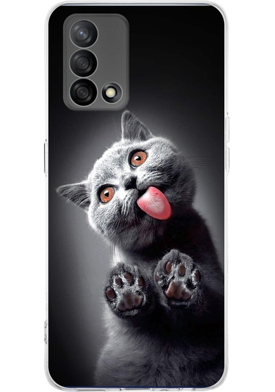 Oppo A74 İle Uyumlu 1mm Slim Fit Kedi 2 050c Baskılı Şeffaf Kılıf Şeffaf