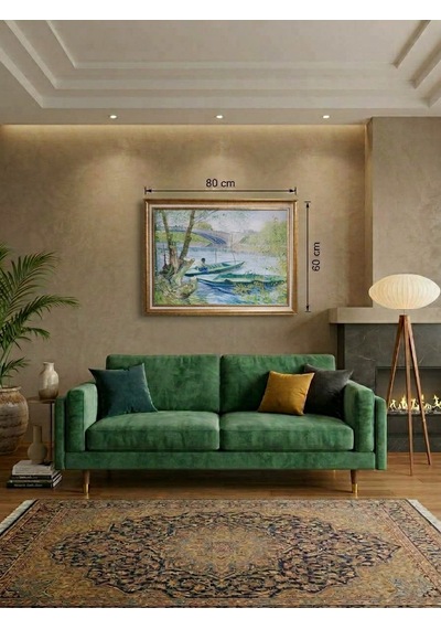 Vintage Gold Çerçeveli Van Gogh İlk Baharda Balık Avı Tablosu 60x80 Cm