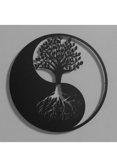 Yin Yang Hayat Ağacı Metal Tablo Siyah