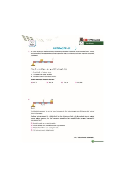8. Sınıf LGS Fen Bilimleri Sınav KoçU PEKİŞTİRME&PERFORMANS Soru