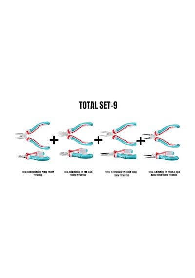 Total Set-9 Elektronikçi Tip Pense 115mm+elektronikçi Tip Yan Keski 115mm+elektronikçi Tip Karga Burun 115mm+elektronikçi Tip Yuvarlak Uçlu Karga Bur