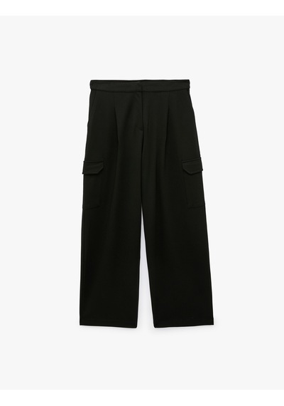Koton Cepli Pileli Geniş Paça Kargo Baggy Kumaş Pantolon Siyah 7wak40104ek