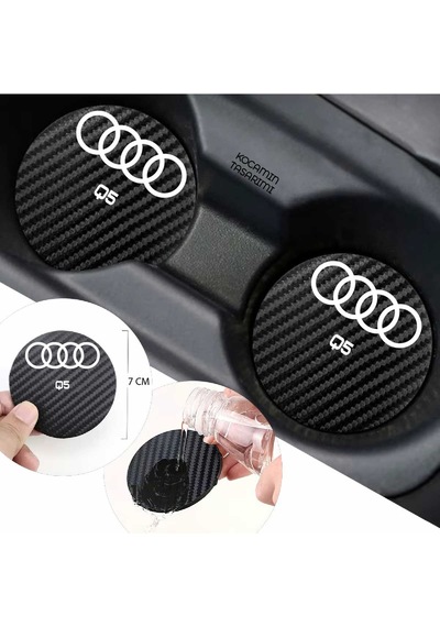 Audi Q5 Siyah Karbon Araç Bardak Altlığı Audi Logolu Q5 Özel Üretim 2 Adet 7 Cm 2 Adet