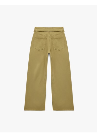 Koton Pamuklu Yüksek Bel Kemerli Geniş Paça Pantolon - Wide Leg Jeans Haki 6sal40060mw