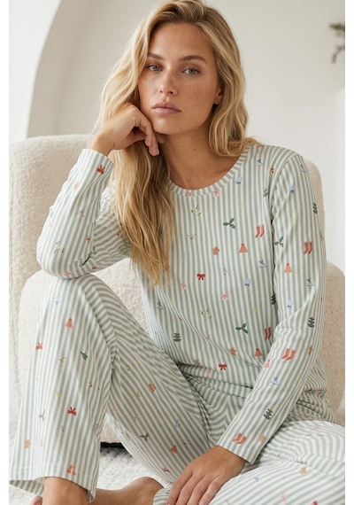 Siyah İnci Pamuklu Likralı Örme Pijama Takım26240338 Yeşil