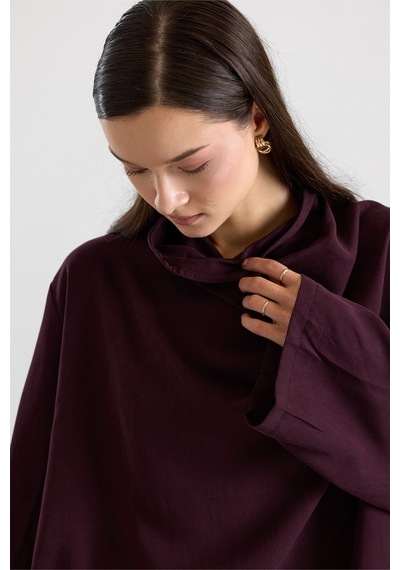 Olcay Degaje Yaka Oversize Pantolon Bluz İkili Takım Mürdüm 9483-tk