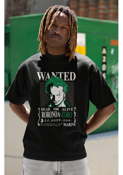 Wanted Dead Or Alive Roronoa Zoro Baskılı Unisex Oversize One Pie Siyah