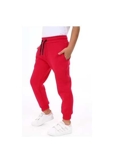 Kız Çocuk Baskılı Beli Paçası Lastikli Cepli Basic Jogger Eşofman Altı 3 İplik Şardonlu Fuşya