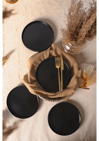 Keramika Mat Siyah Stackable Pasta Tabağı 21 Cm 4 Adet