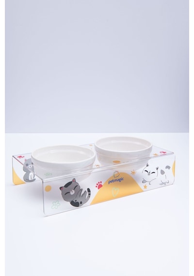 Petmagic Akrilik Pleksi Evcil Hayvan Beyaz Seramik Kaseli Kedi Mini Köpek Mama Su Kabı Kedi