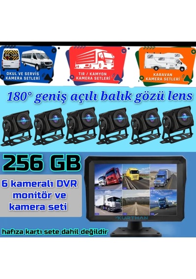 Dvr Monitör Ve 6 Adet 1080 P Ahd 180 Derece Balık Gözü Kamera Set