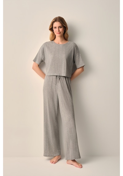 Suwen Dora Pamuklu Pijama Takımı Sh2663466051 Gri Melanj
