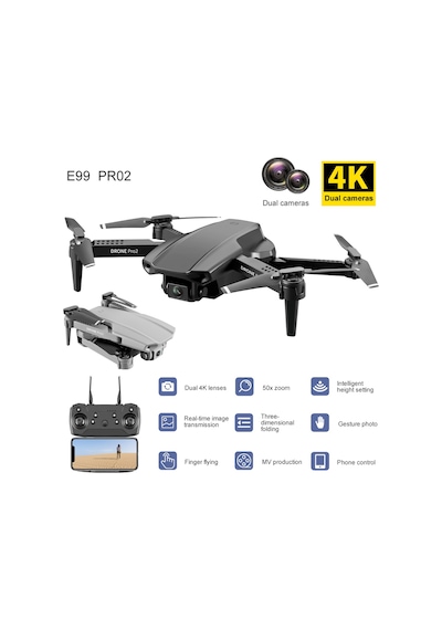 E99 Pro2 Çift Kamera FPV Hareket Selfie Drone Siyah Siyah