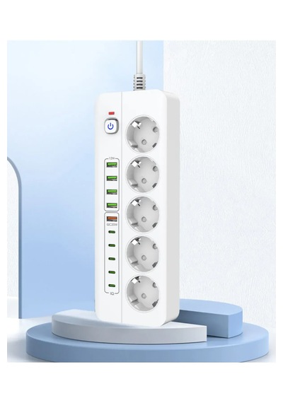 Isıya Dayanıklı Power Tuşlu 5'li Grup Priz 5x Usb 5x Type-c Çıkışlı Priz 2 Mt Kablolu 0