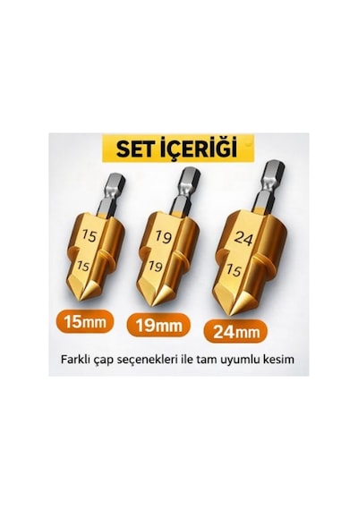 Freed Tools Plastik Boru Açma Pvc Pprc Boru Tamir Delme Genişletme Onarımı İçin 3lü Havşa Seti