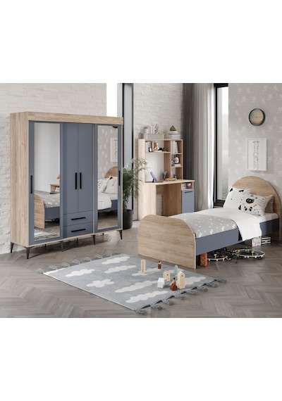 Afilli Izmir Cocuk Odası Takımı 4 Parça Tamamı Mdf Antrasit Flora Renk