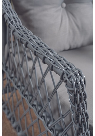 Icon Rattan Bahçe Balkon Oturma Takımı 2+1+1+camlı Masa Gri Gri