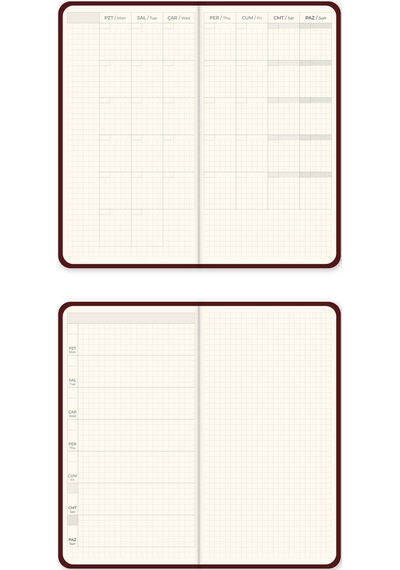 Charmlı Süresiz Haftalık Planlayıcı Cep Ajanda 9x17 Cm Bordo