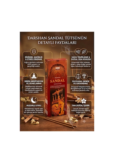 Darshan Sandal Ağacı Sandalwood Çubuk Tütsü 20 Adet