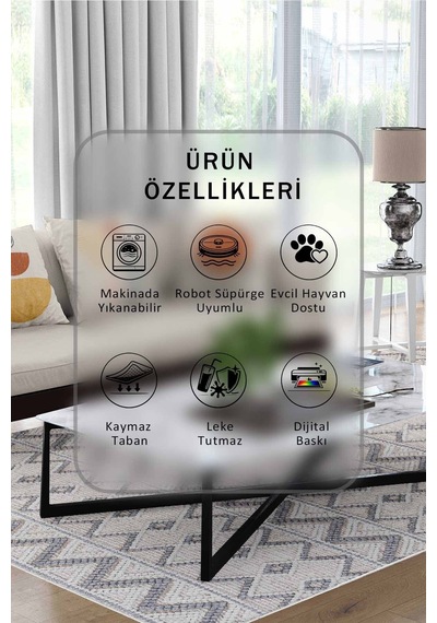 Yıkanabilir Kaymaz Taban Dijital Baskılı Halı Ve Yolluk Leke Tutmaz Salon & Mutfak Halısı - 1092 Krem