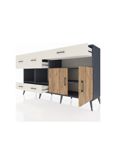 Hyperion Konsol 4 Raflı 5 Çekmeceli 2 Kapaklı 176x44x99 Antrasit-çam/aytaşı Antrasıt/atlas Çam - Antrasıt