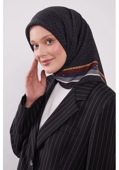 Levidor Royal Eşarp Kemer Desen Siyah Gri Çok Renkli