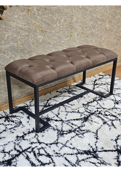 Zafir Siyah Boyalı - L - Ayaklı 100 Cm X 38 Cm Oturak - Bench - Makyaj Taburesi - Makyaj Oturak Kahverengi