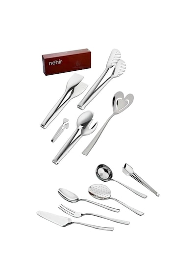 Çelik 11 Parça Spatula Kaşık Kevgir Kepçe Izgara Şeker Makarna Pasta Maşa Takımı Seti