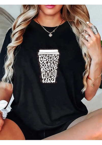 Uyguntarz Unisex Kahve Severlere Özel Tasarım Basklı Tshirt Siyah