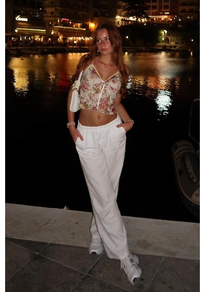 Madmext Beyaz Beli Büzgülü Wide Leg Kumaş Pantolon Mg1950-beyaz Beyaz