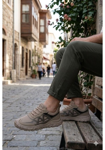 Pepita E097 Rahat Özel Tasarım Günlük Sneaker Erkek Spor Ayakkabı Kum