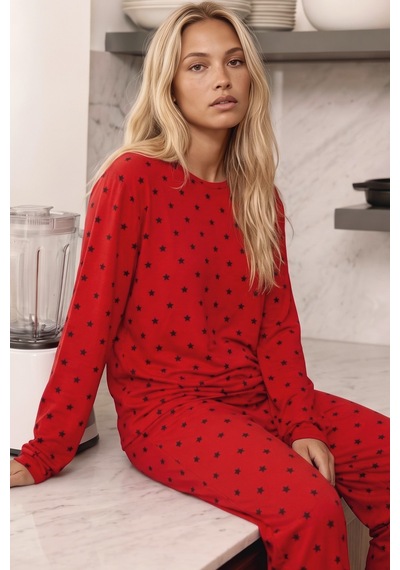Siyah İnci Kırmızı Yıldız Desenli Termal Kumaşlı Ultra Soft Yumuşak Örme Pijama Takımı 26226324 Siyah İnci Kırmızı Yıldız Desenli Termal Kumaşlı Ultra Soft Yumuşak Örme Pijama Takımı 26226324