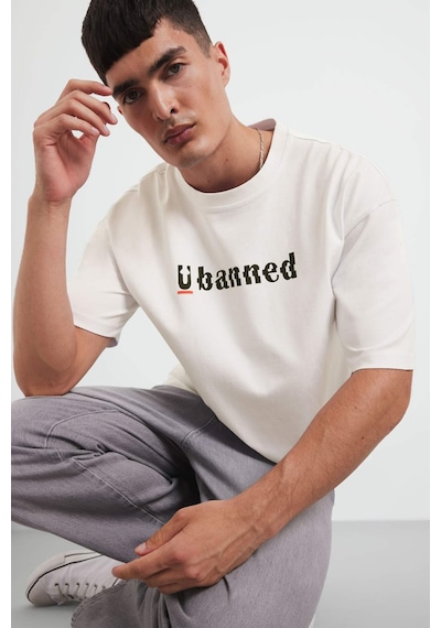 Defacto %100 Pamuk Loose Fit Bisiklet Yaka Baskılı Kısa Kollu Tişört F5731ax25auer105 Ekru