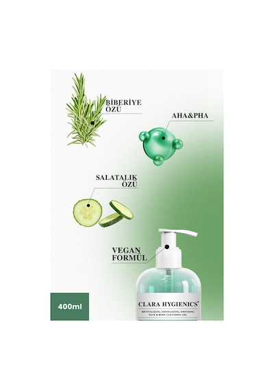 Clara Hygienics Rosemary Touch Cilt Tonu Eşitleyici Ölü Hücre Temizleyici Vegan Yüz Ve Vücut Temizleme Jeli 400 Ml