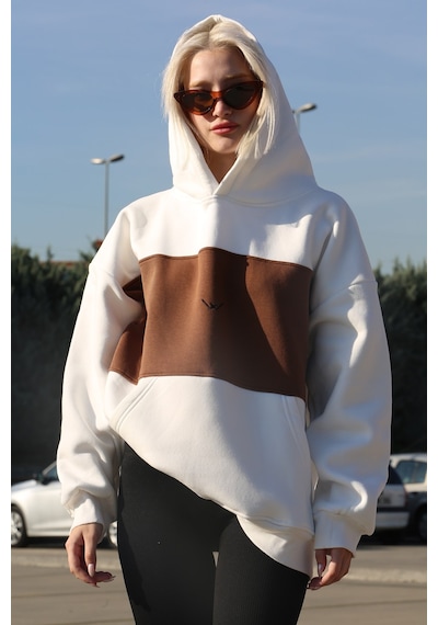 Beyaz Renk Bloklu Şardonlu Sweatshirt Mg1544