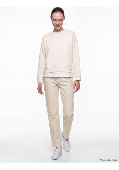 Lcw Comfort Bej Bisiklet Yaka Oversize Kadın Sweatshirt