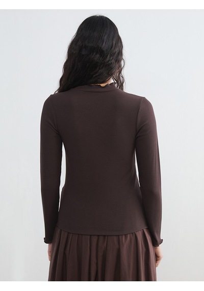 Lcw Modest Kahverengi Fırfırlı Dik Yaka Kadın Body