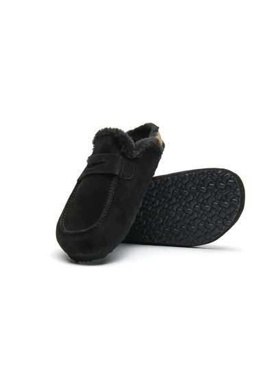 Comfortfusse Snug-pl - Kadın Ortopedik Deri Sabo Terlik Siyah Süet Deri