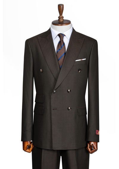 İlayda Emir Luxury, İtalyan Kesim, Slim Fit, Kruvaze, Çizgili, Erkek Takım Elbise Kahverengi İlayda Emir Luxury, İtalyan Kesim, Slim Fit, Kruvaze, Çizgili, Erkek Takım Elbise Kahverengi