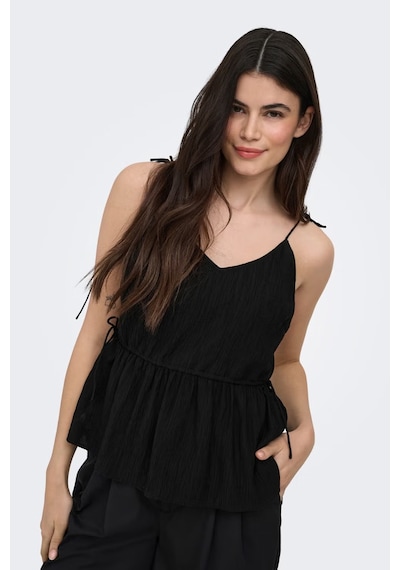 Only Onlnele Regular Fit V Yaka Bağlama Detaylı İnce Askılı Bluz Bluz 15370325 Siyah