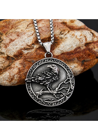 Paslanmaz Çelik Çift Taraflı Tasarım Vegvisir Rune Viking Kuzgun Kolye