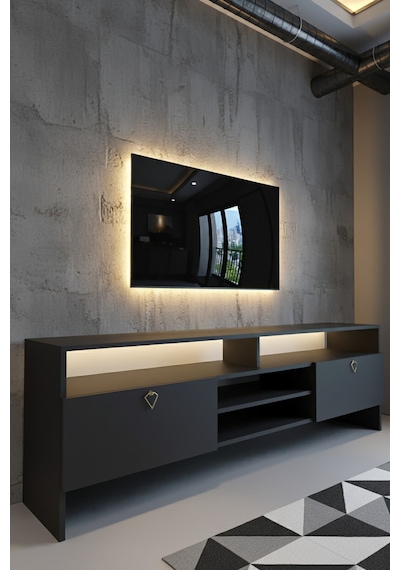 Resital Ledli Tv Sehpası - Led Işıklı - Gold Antrasit - Gl9032-4
