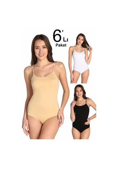 Tutku Kadın Karışık Renk 6'lı Paket İp Askılı Likralı Kancalı Çıtçıtlı Body Elf568t0148ccm6 001