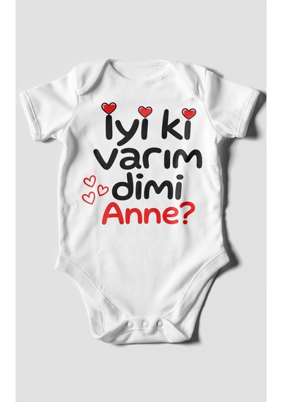 Morivokids İyi Ki Varım Dimi Anne Kısa Kollu Bebek Body %100 Pamuk Beyaz
