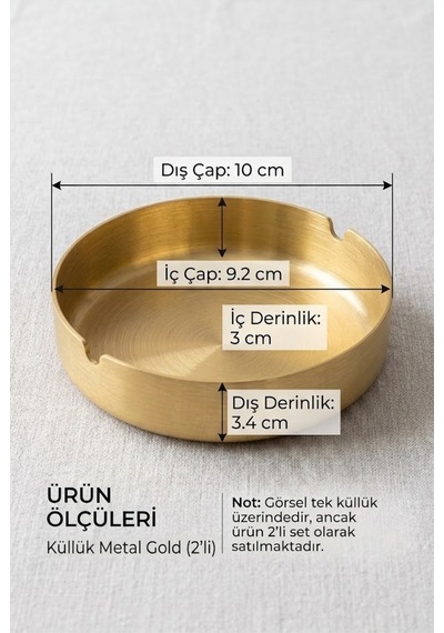 Paslanmaz Çelik 304 Kalite Küllük 10 Cm Çap 3,4 Cm Derinlik Dekoratif Küllük Altın